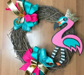 summer flamingo wreath, Bow Placement