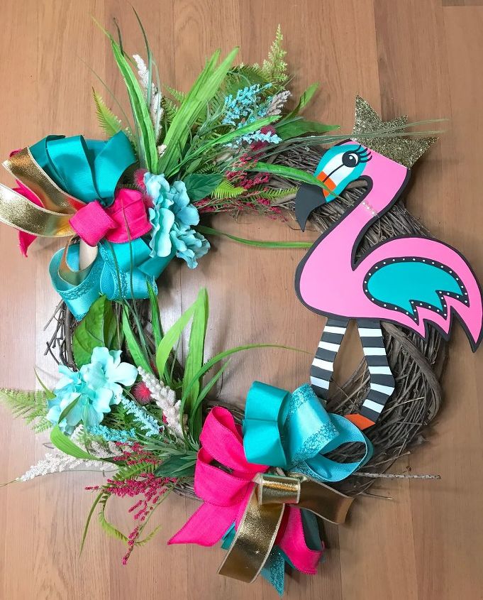 summer flamingo wreath, Finished Felicia Flamingo