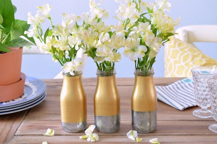 s 15 incredible vases you can make for your bestie on a budget, Paint A Two Toned Mercury Milk Bottle