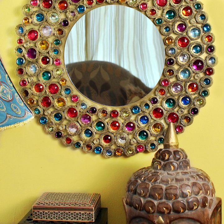 30 of the best diy mirror projects ever made, Cardboard Bejeweled Mirror