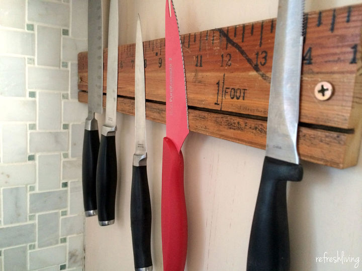 s 15 kitchen updates under 20, Make A Magnetic Knife Holder With A Ruler