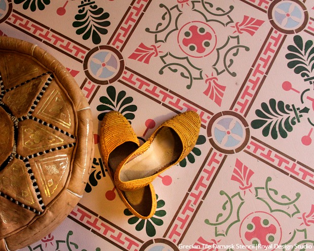 s 15 fabulous ways to pretty up your flooring for less, Stencil A Bright Colorful Pattern