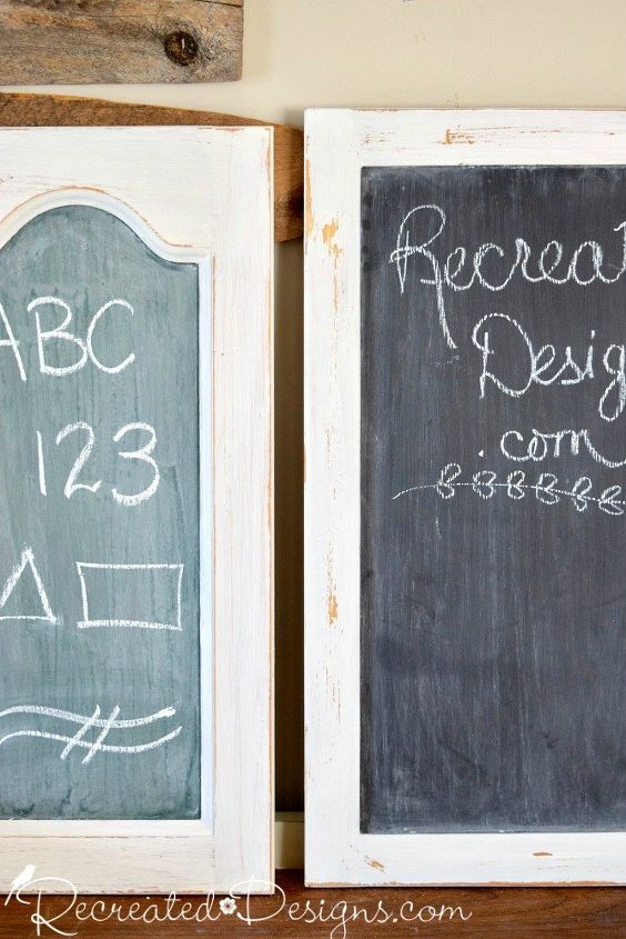 turn a salvaged cupboard door into a vintage chalkboard