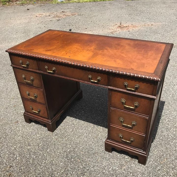 How To Save The Leather Top On A Vintage Desk Hometalk Leather Top On A Vintage Desk Hometalk, Vintage Wooden Desk With Leather Top
