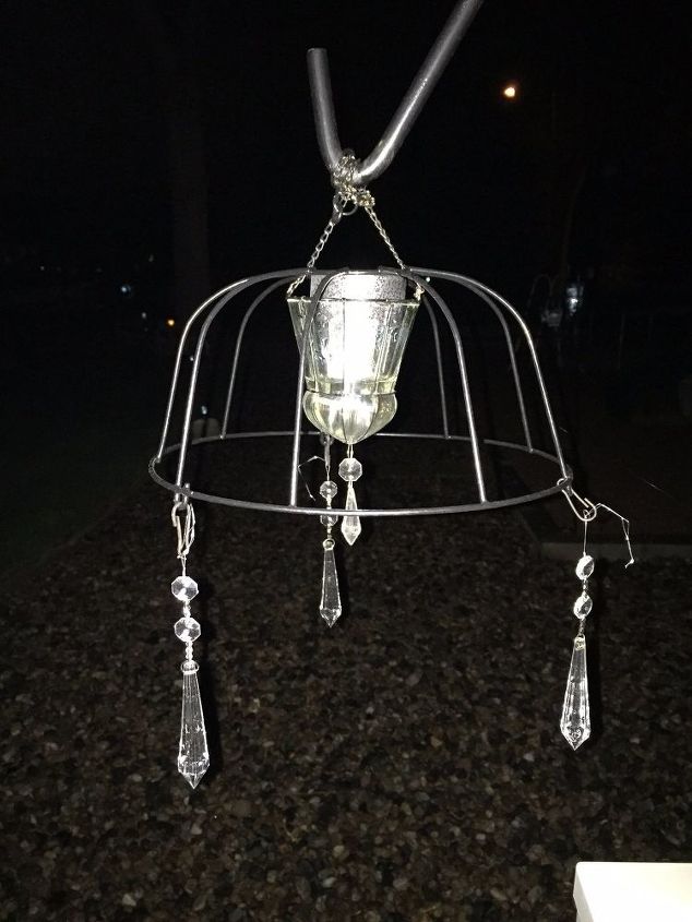 s 16 stunning ways for you to add solar lighting, Hook Crystals Into A Chandelier Basket