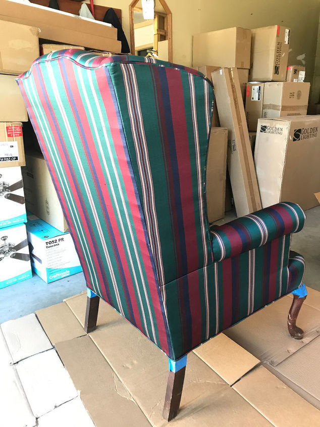 painted wing back chairs, TAPE OFF THE CHAIR LEGS AND CUSHION AREA