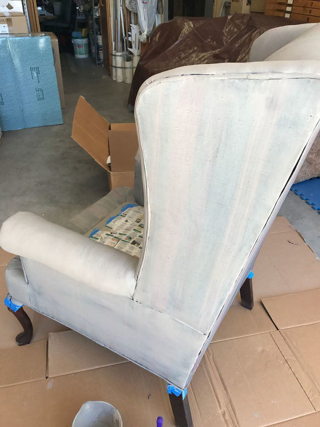 painted wing back chairs, FIRST COAT OF ANNIE SLOAN PAINT