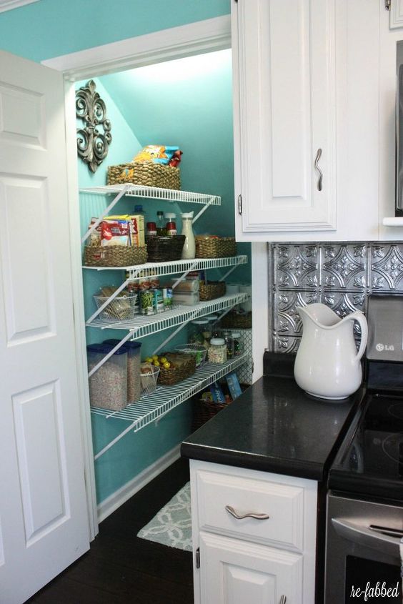 s 15 pinterest worthy pantries that eliminate search time for your favo, Press Decorative Laminate On A Air Box