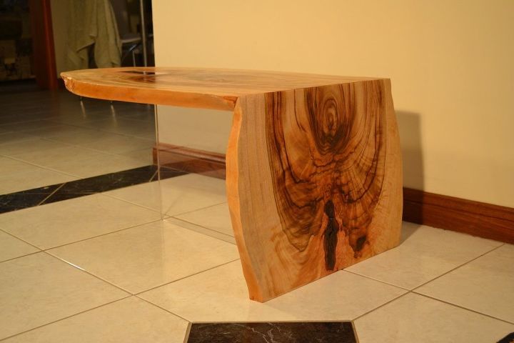 s 15 perfect coffee tables you and your husband can build together, Chisel Bark Into A Floating Waterfall