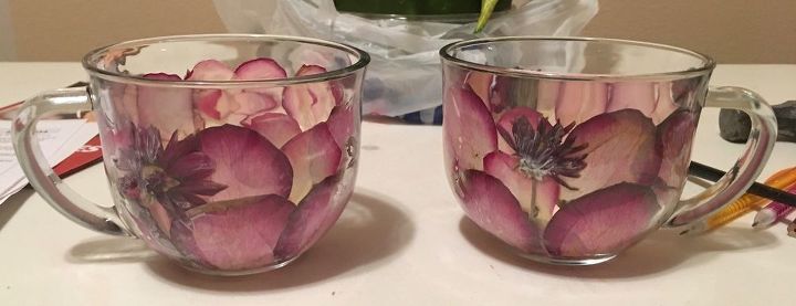 homemade pressed flower candles, Side view after flowers are glued on