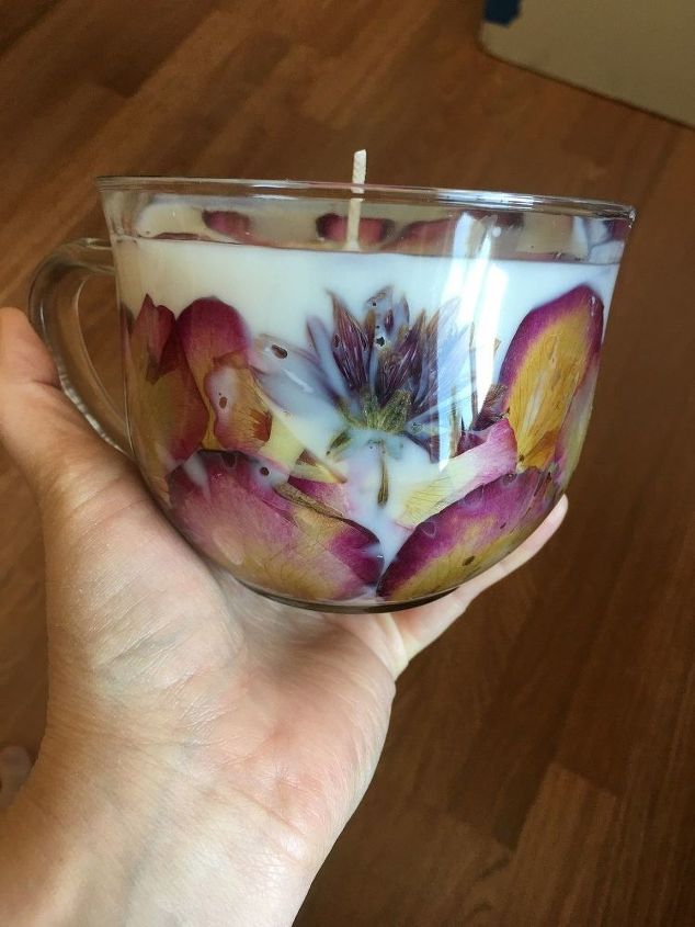 homemade pressed flower candles