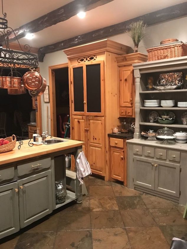 any ideas on how to update my knotty pine cabinets or pot rack