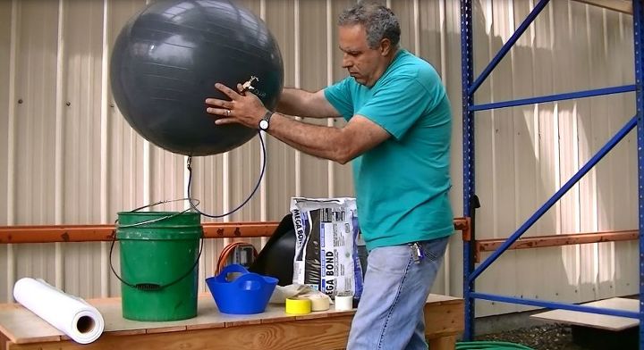 how to use a yoga ball to make a concrete sphere planter