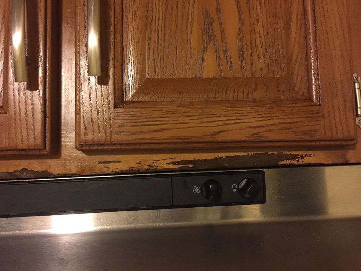 q i have a veneer fiberglass cabinet that peeled how do i fix the stain