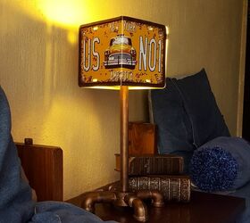 old license plates lying around check out these 28 snazzy decor ideas, Light Up The Room With A Homemade Lamp
