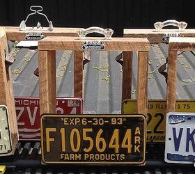 old license plates lying around check out these 28 snazzy decor ideas, Make These Awesome Storage Shelves