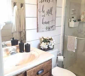 12 super affordable shiplap wall projects to beautify your home, Spend 25 For Painted Shiplap In The Bathroom