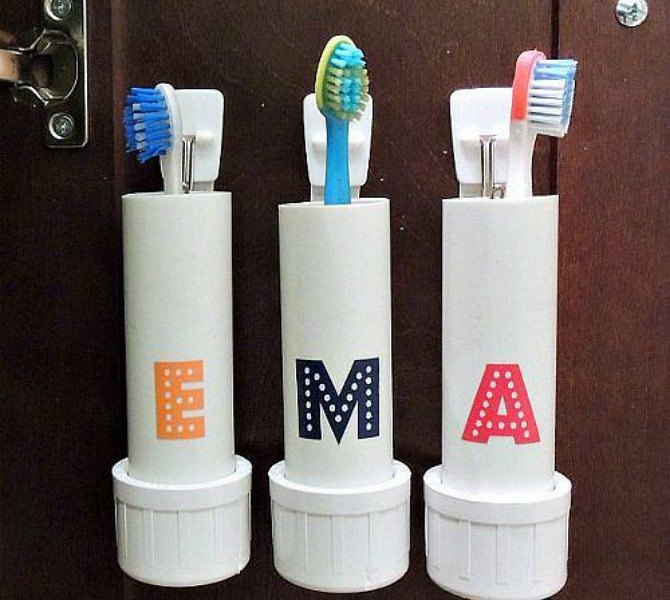 what do you do with leftover pvc pipes try these 27 clever uses, Craft Toothbrush Holders For The Wall