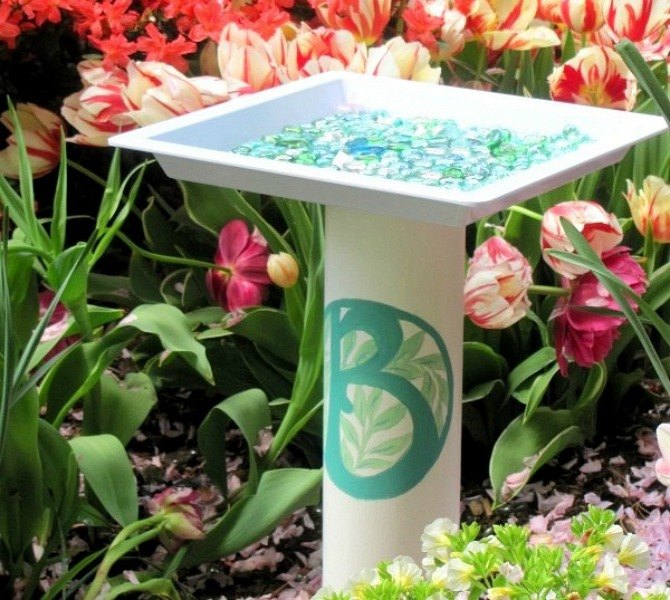 what do you do with leftover pvc pipes try these 27 clever uses, Pair A Piece With A Tray For This Birdbath