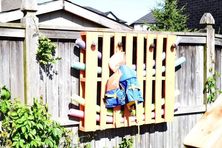 create a splash of color with this wooden pallet pool organizer, Yay Glad a picked a bright color
