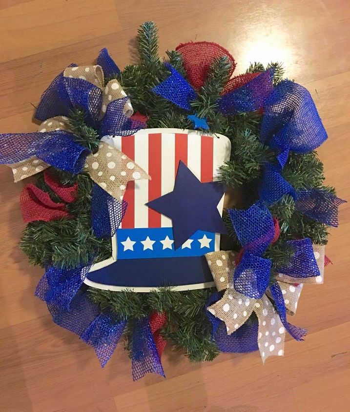 s 13 enjoyable burlap wreaths that ll make you smile when you see them, Have A Patriotic Wreath With Colored Burlap