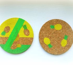 s 14 pineapple tastic projects perfect for tropical fun, Paint Tropical Coasters With Cork