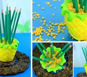 s 14 pineapple tastic projects perfect for tropical fun, Hold Pencils In A Pineapple