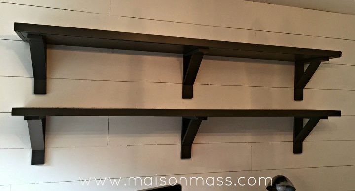 industrial shelving with wood br