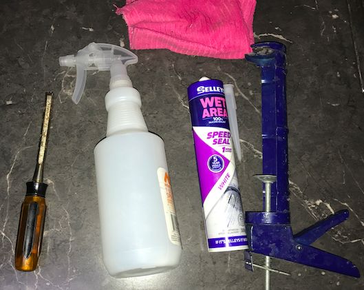 silicone caulking to the back of a sink shower almost anywhere