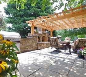 flagstone patio with fireplace