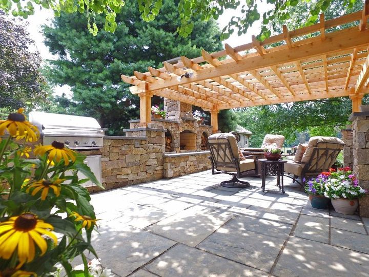 flagstone patio with fireplace