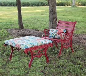 10 lovely benches you can build for your backyard and relax on, Staple Colorful Fabric And Spray Paint