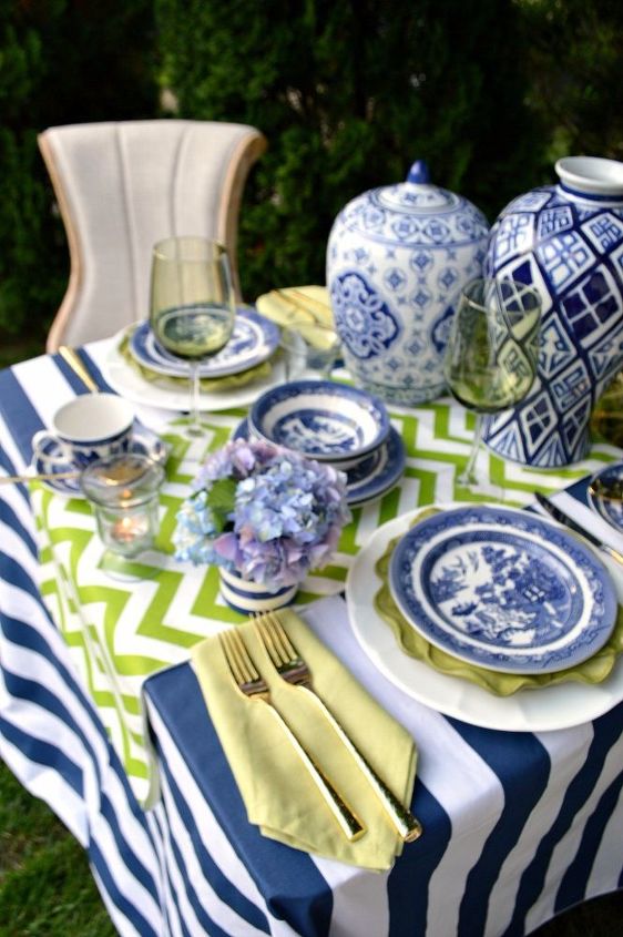blue and green summer tablescape