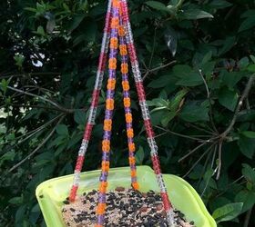 recycled salad container into a bird feeder