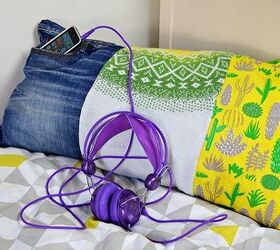 never waste leftover fabric with these 27 fabulous ideas, Combine Them With Denim For A Techie Pillow