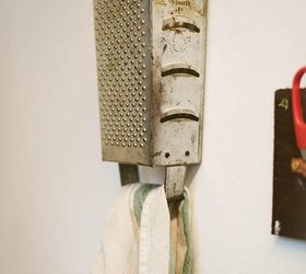 repurposed cheese grater into towel hook