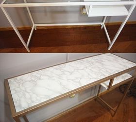 diy rose gold marble desk fur chair vanity, Desk Before After