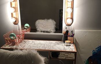 DIY Rose Gold/Marble Desk, Fur Chair + Vanity