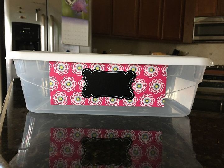 s 26 wonderful ways you can use scrapbooking paper, Decorate Ugly Plastic Storage Boxes