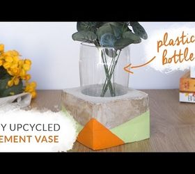 Jarrón de cemento reciclado usando una botella de plástico