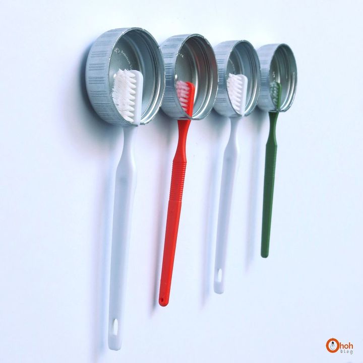 s save your bottle caps for these x crazy cool ideas, A Hanger For Toothbrushes