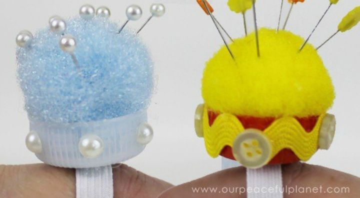 s save your bottle caps for these x crazy cool ideas, A Useful Cute Finger Pin Cushion