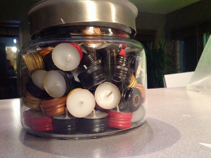 s save your bottle caps for these x crazy cool ideas, A Playful Candle