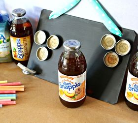 s save your bottle caps for these x crazy cool ideas, A Magnetic Chalkboard For The Kitchen