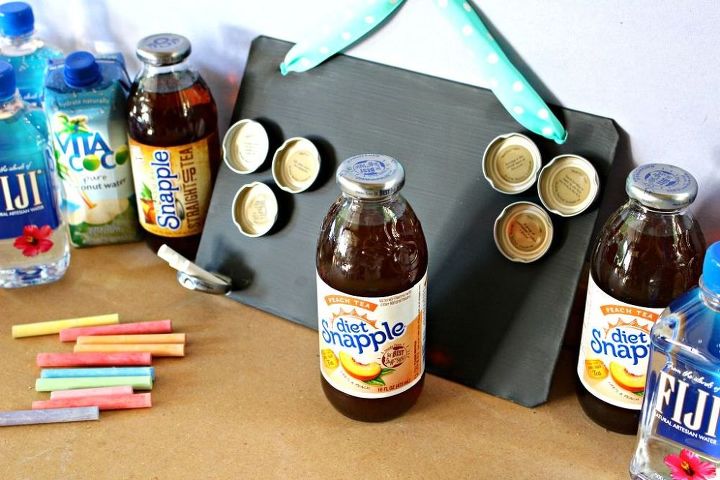 s save your bottle caps for these x crazy cool ideas, A Magnetic Chalkboard For The Kitchen