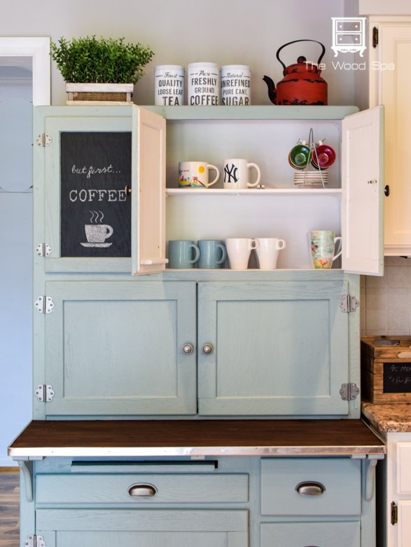 hoosier cabinet made into a coffee bar