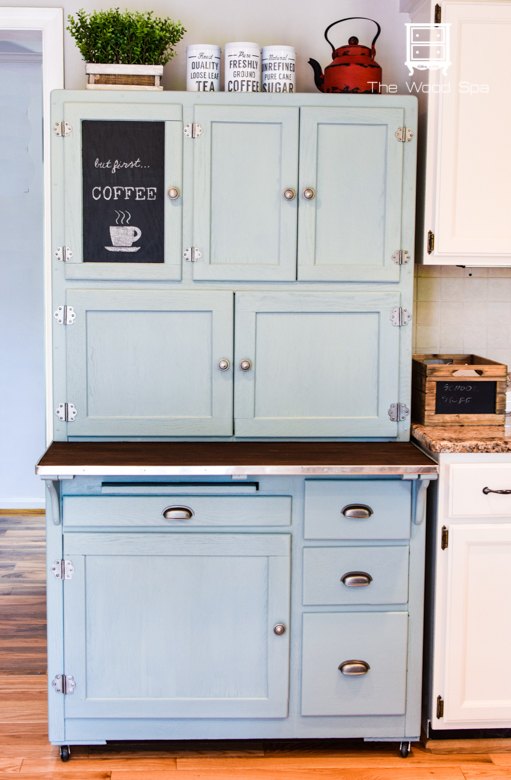 hoosier cabinet made into a coffee bar
