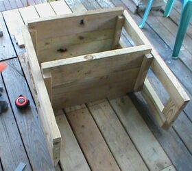 whimsical scrap wood bench and shelving uint