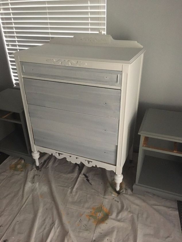 this lovely neutral two toned dresser was restored to its former bea