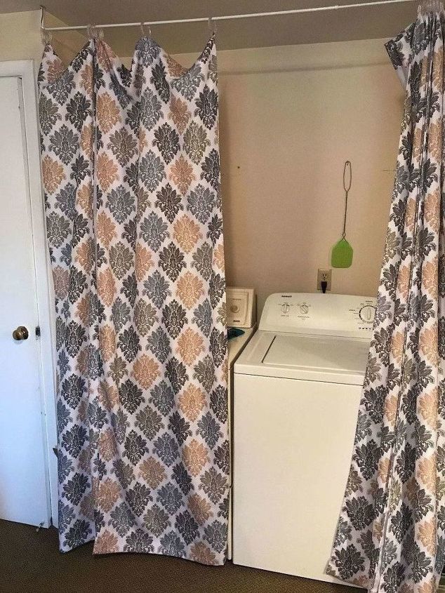 laundry room with curtains